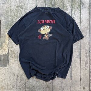 Vintage Y2K Roman Dirge “I Like Monkeys” Tee Black Size M Punk Grunge Art